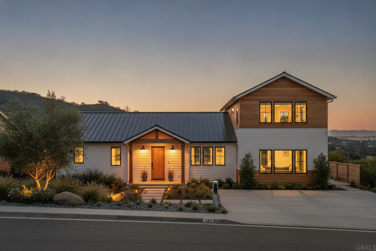 Exterior of a remodeled California home with an addition
