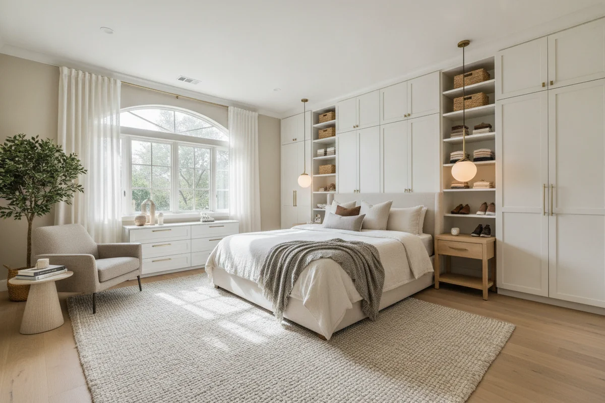 Custom built-in cabinetry and finished primary bedroom